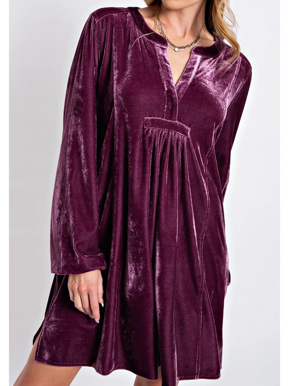 easel Velvet Tunic Dress in Plum